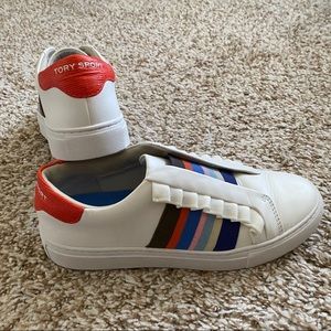 Tory Sport Ruffle-Trimmed Slip-On Sneakers, Size 7